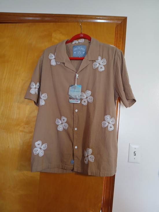 Free Planet Other - Free Planet Brown Short-Sleeve Button-Down Shirt with White Floral Accents